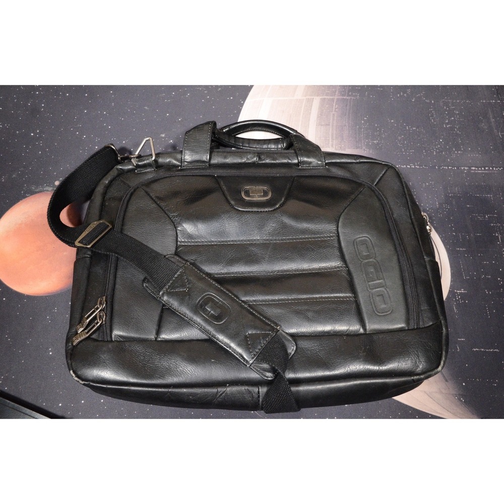 OGIO‎ Black Leather Laptop Shoulder Messenger Bag Padded Briefcase